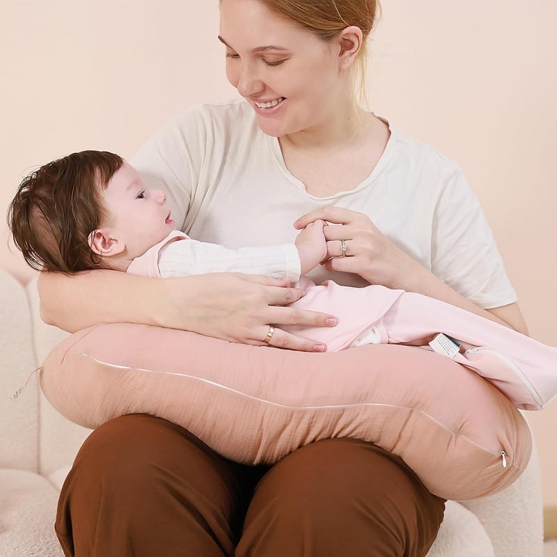 FUNUPUP Muslin Nursing Pillow Cover Compatible with Boppy Nursing Pillow, Soft Baby Nursing Covers for Breastfeeding Pillows for Boys Girls, Blush - Image 5